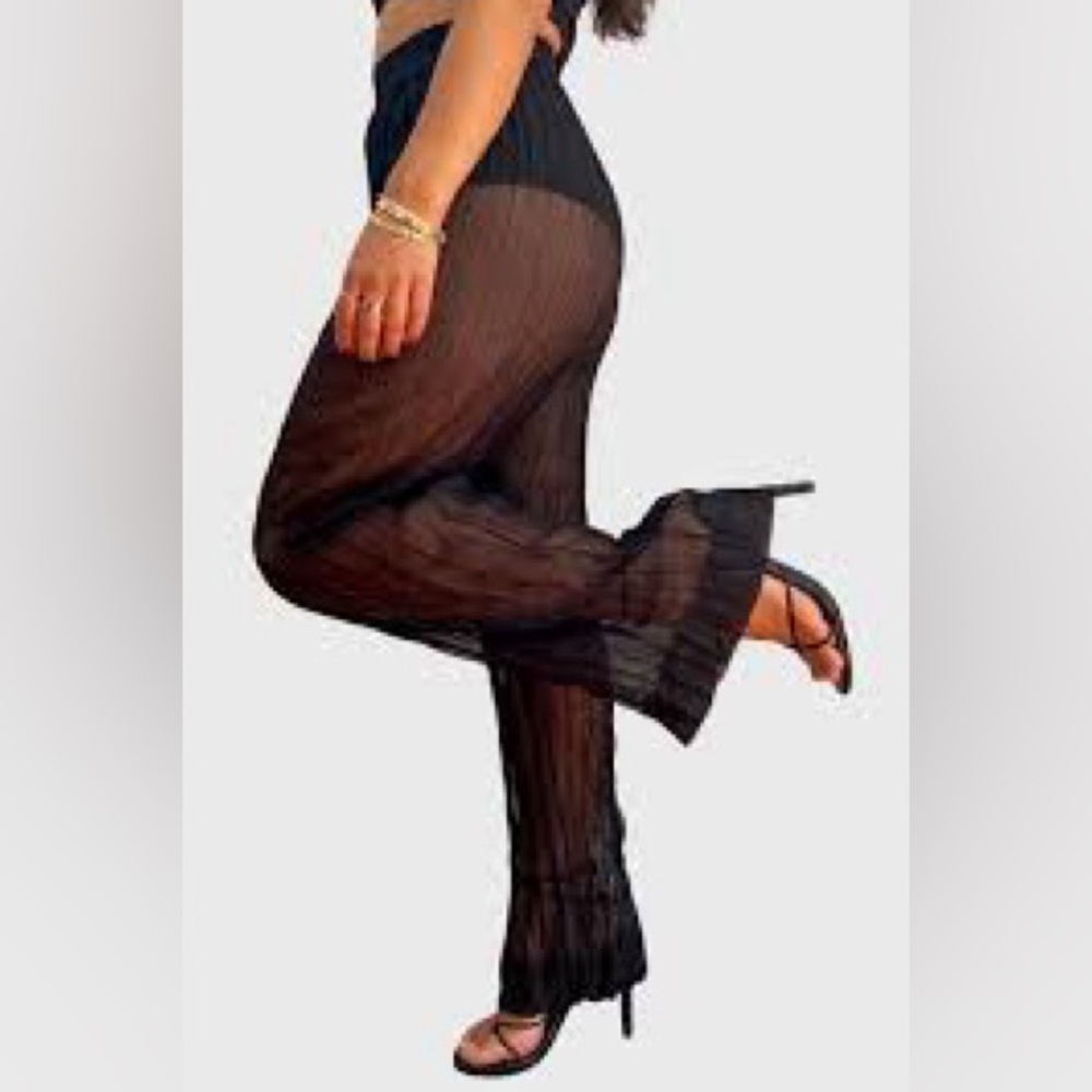 Simonett Flare Pants Underpants Crinkled Sheer Black Coverup Size S M $109